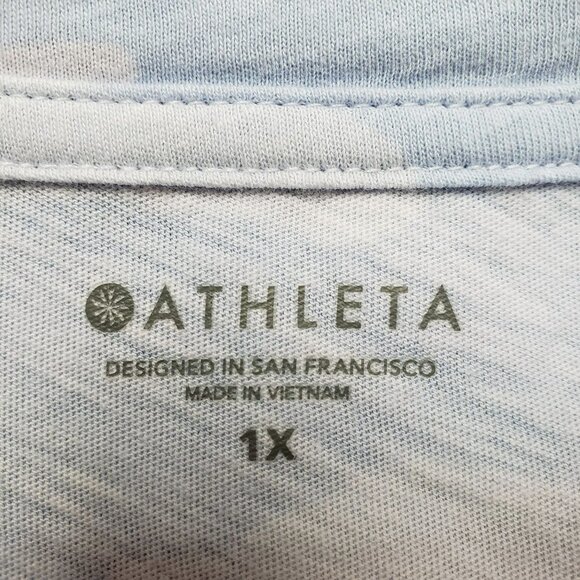 Athleta Organic Daily Camo Crew Tee Shirt Womens 1X Stream Blue Print - Picture 6 of 9